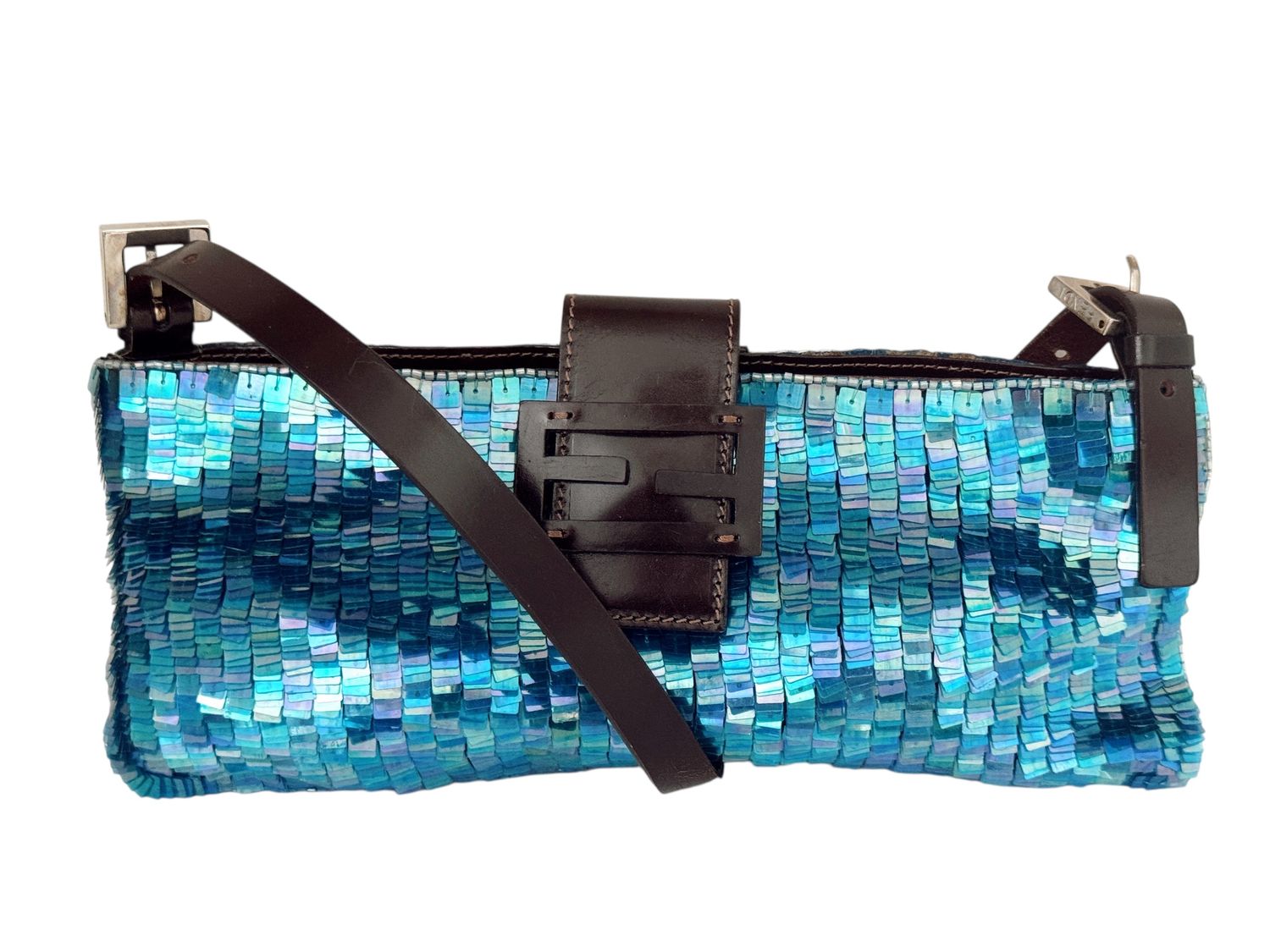 FENDI VINTAGE F/W 1999 SEQUIN BAGUETTE WITH LEATHER TRIM SHOULDER BAG