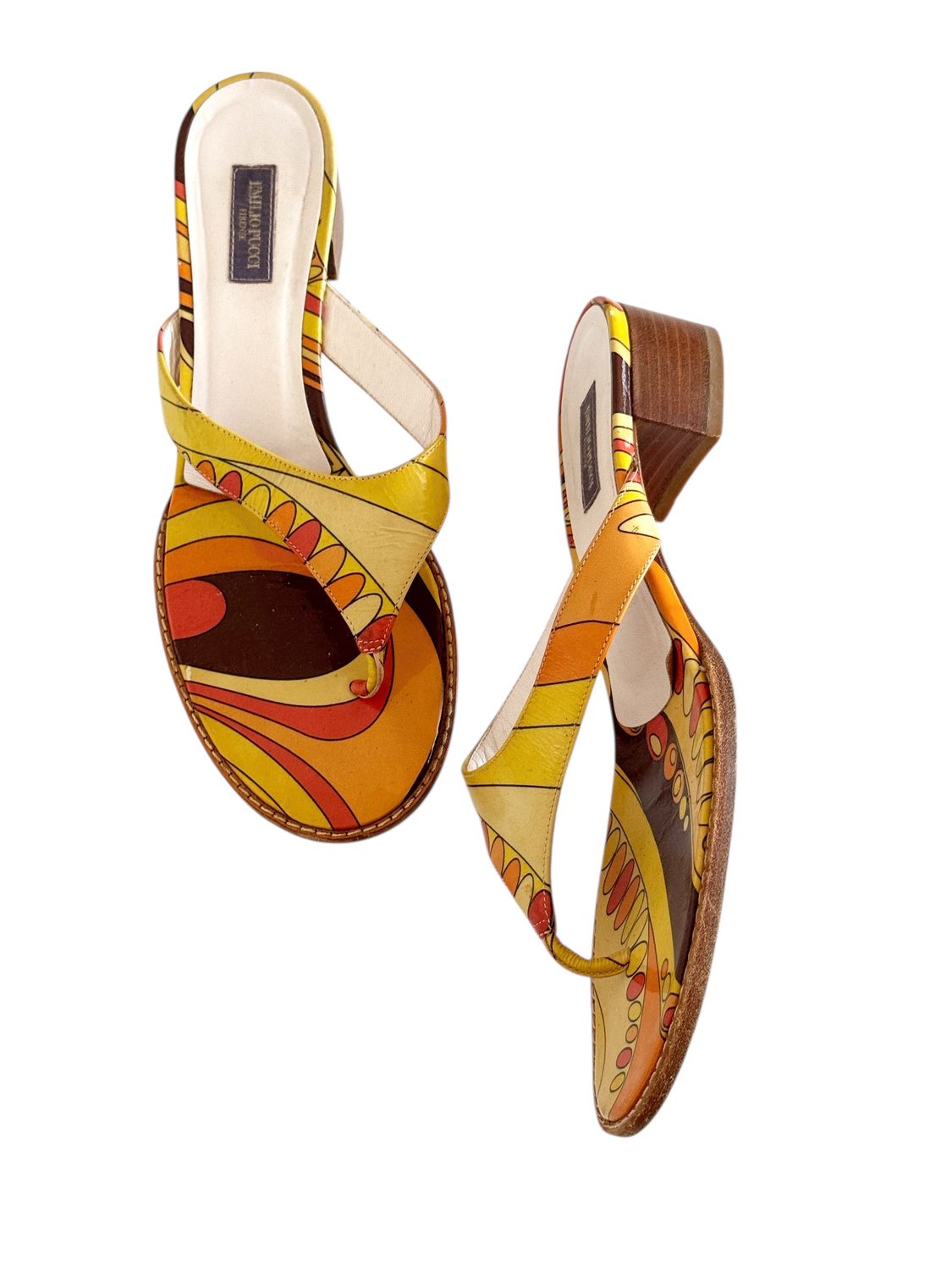 PUCCI VINTAGE ABSTRACT PRINT SANDALS / IT 39.5