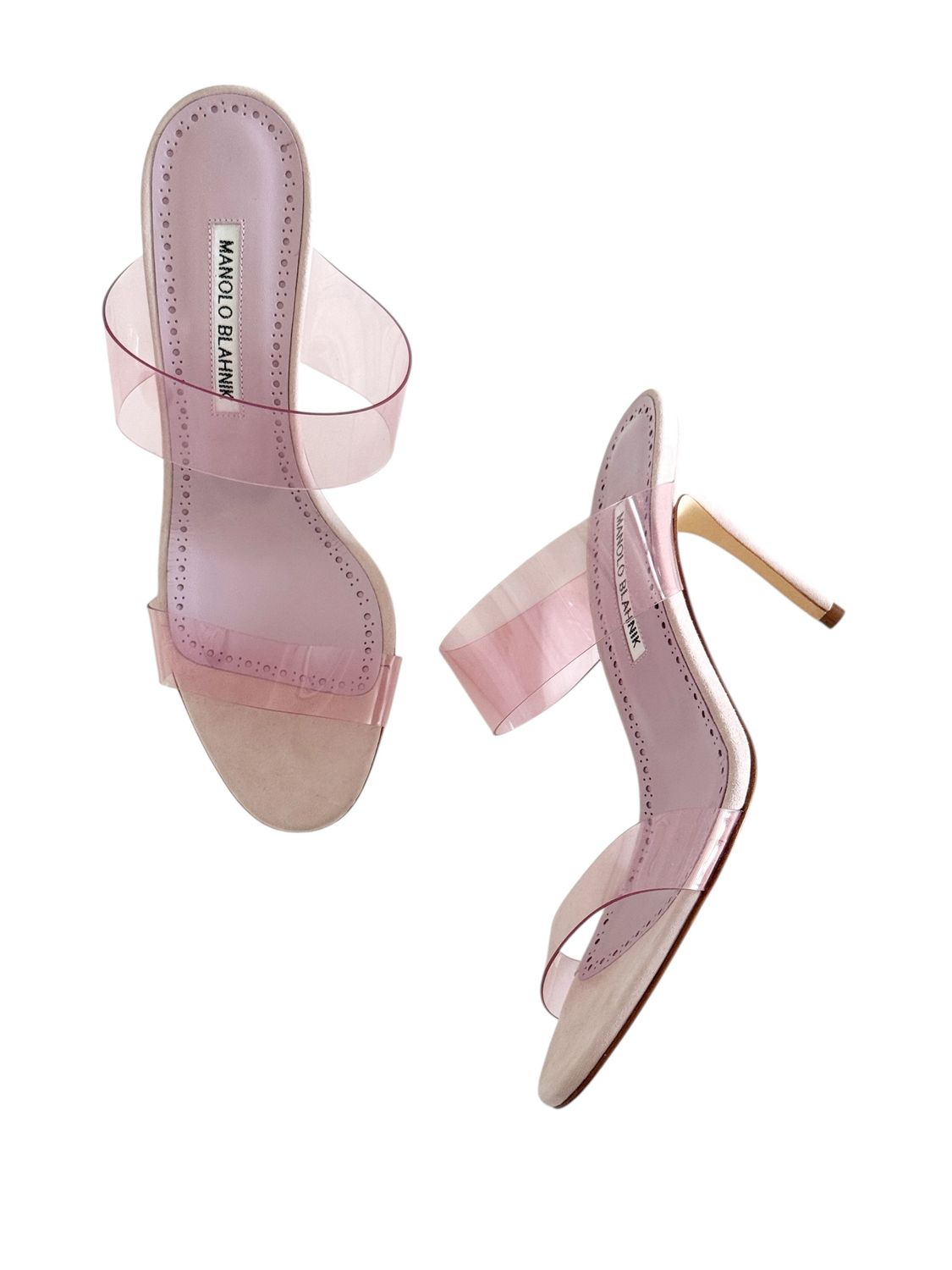 MANOLO BLAHNIK PINK CLEAR LEATHER HEELS / NEW IN BOX / IT 38.5