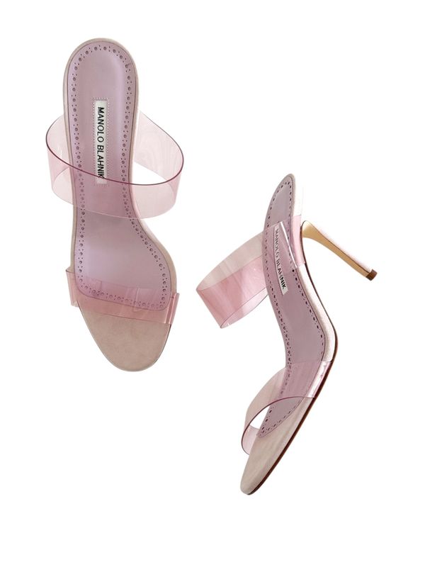 MANOLO BLAHNIK PINK CLEAR LEATHER HEELS / NEW IN BOX / IT 38.5