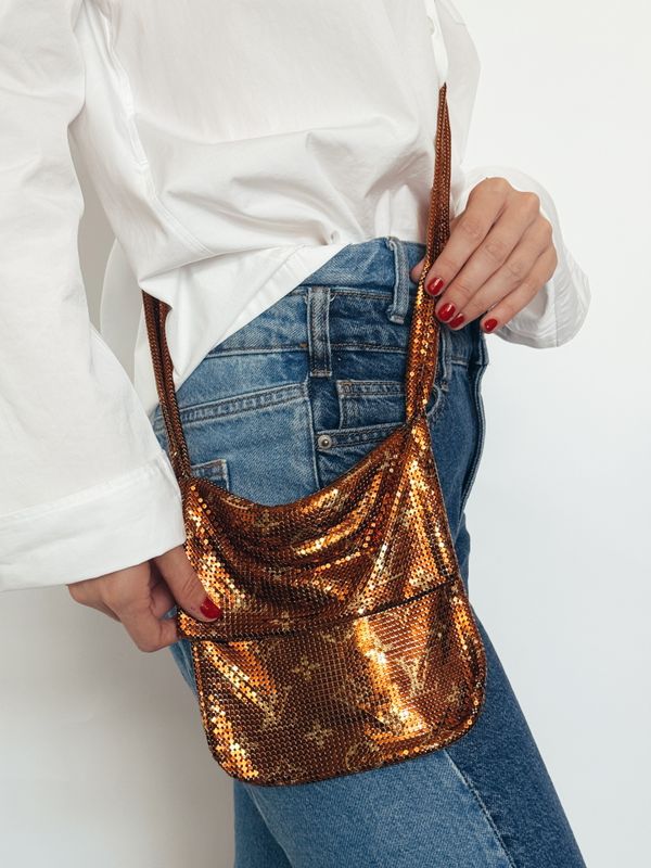 LOUIS VUITTON RARE LV LOGO PRINT METAL MESH FLAP CROSSBODY BAG