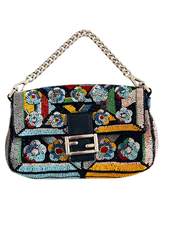 FENDI MULTICOLOR BEADED MINI BAGUETTE BAG