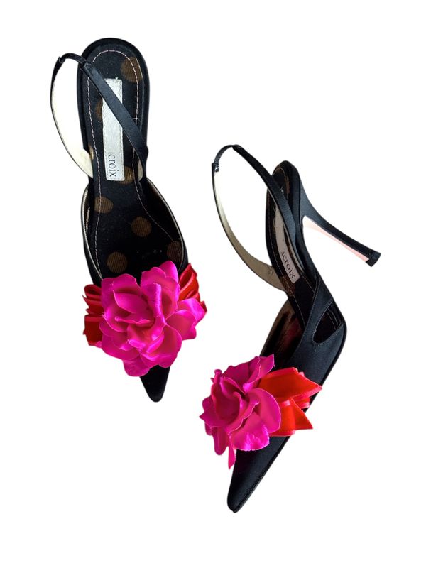 CHRISTIAN LACROIX VINTAGE FLOWER SLINGBACK HEELS / IT 38.5