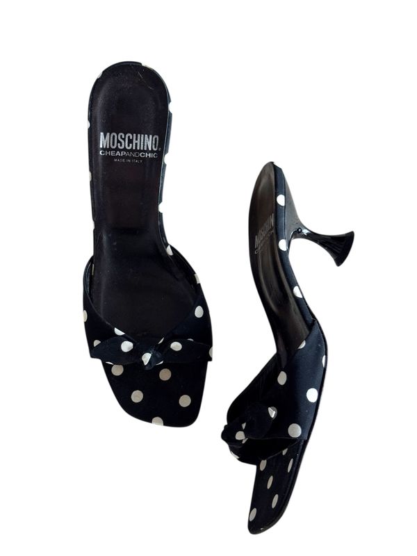 MOSCHINO POLKA DOT BOW SLIDES SANDALS HEELS / IT 37