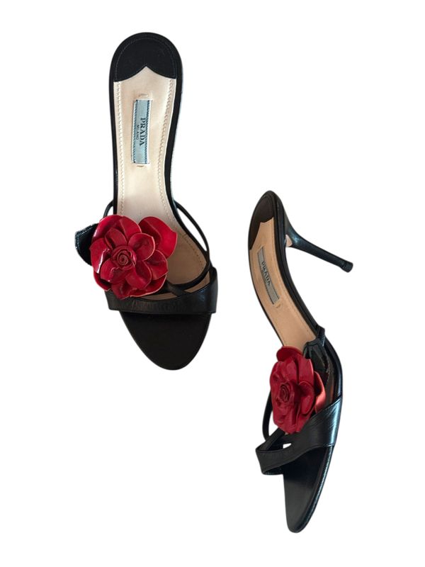 PRADA VINTAGE FLOWER ROSE SLIDES HEELS / IT 39.5