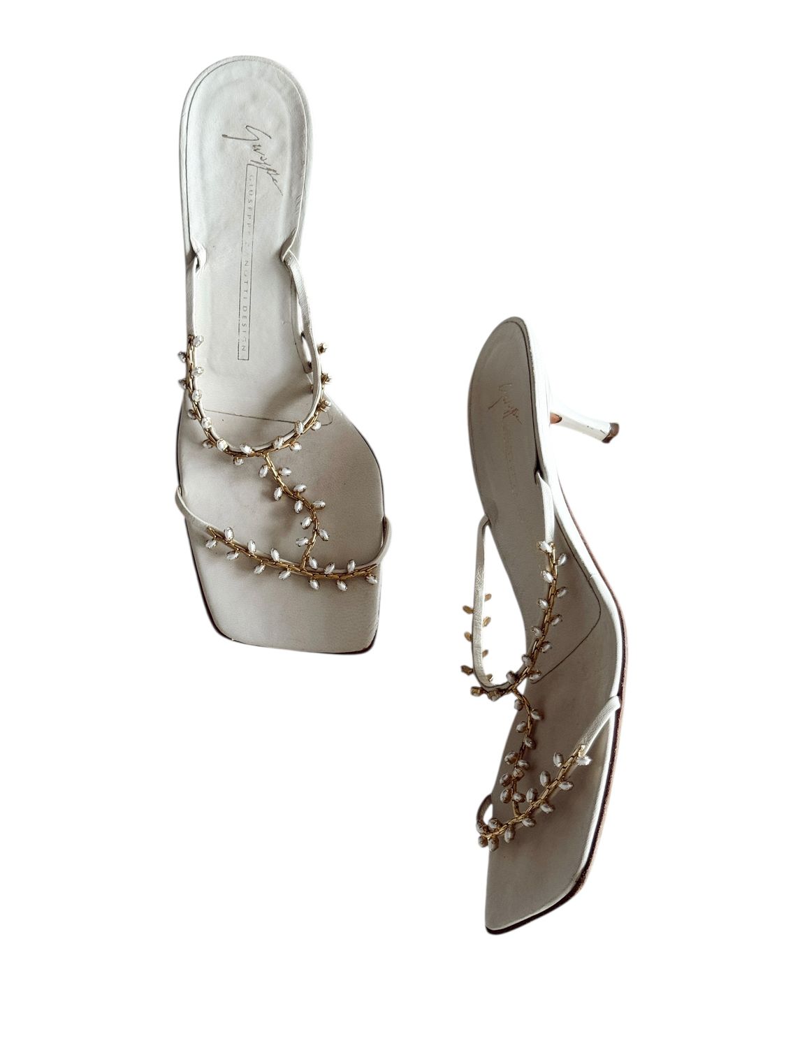 GIUSEPPE ZANOTTI VINTAGE FAUX PEARL SLIDES HEELS / IT 37.5