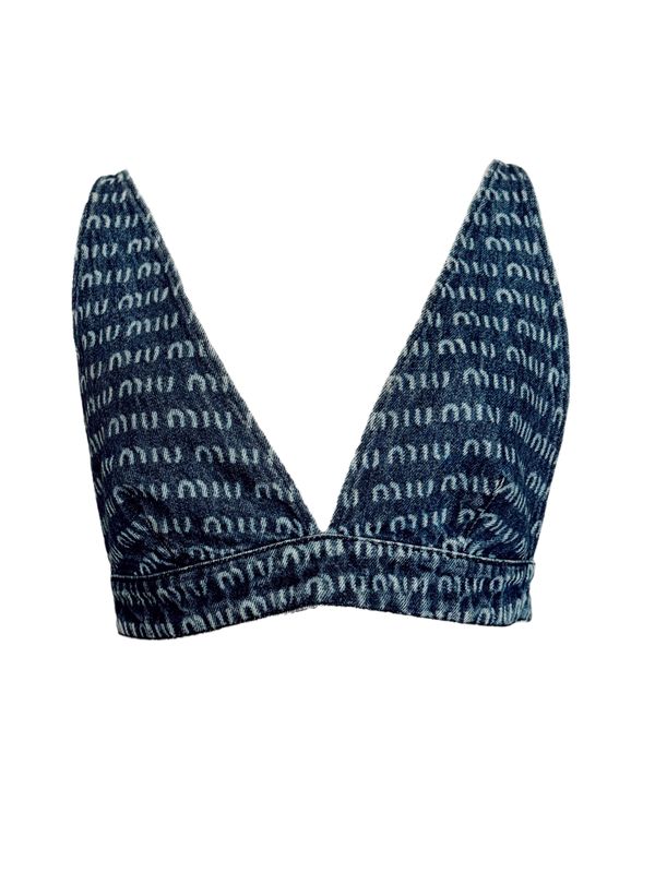 MIU MIU DENIM LOGO BRALETTE TOP
