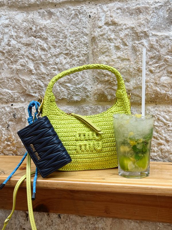 MIU MIU BRIGHT GREEN CROCHET SMALL WANDER HOBO CROSSBODY