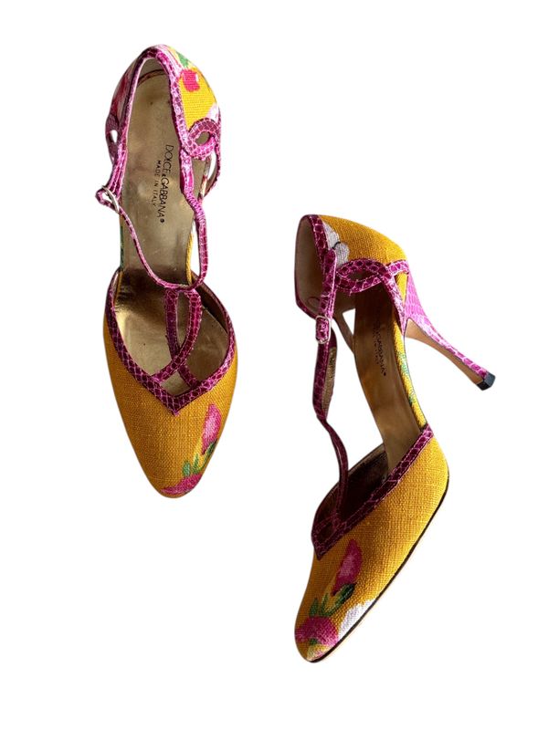 DOLCE GABBANA FLORAL PRINT HEELS / IT 37.5
