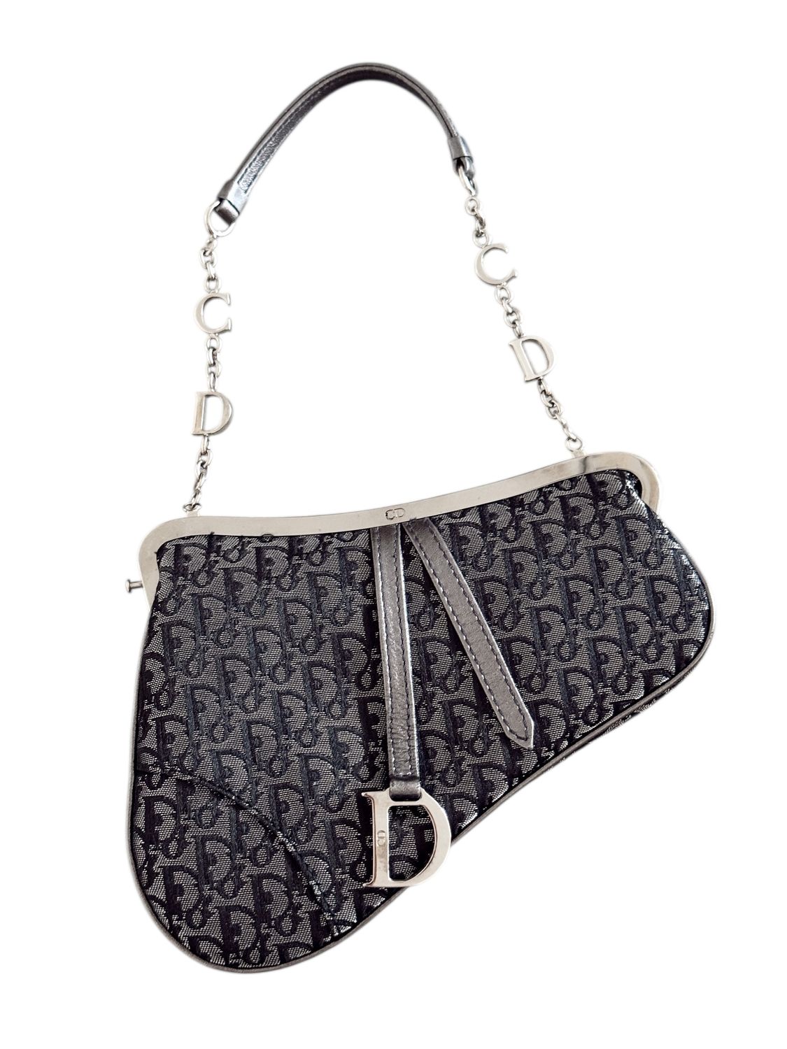 CHRISTIAN DIOR VINTAGE CD CHARM FRAMED MONOGRAM TROTTER MINI SADDLE BAG