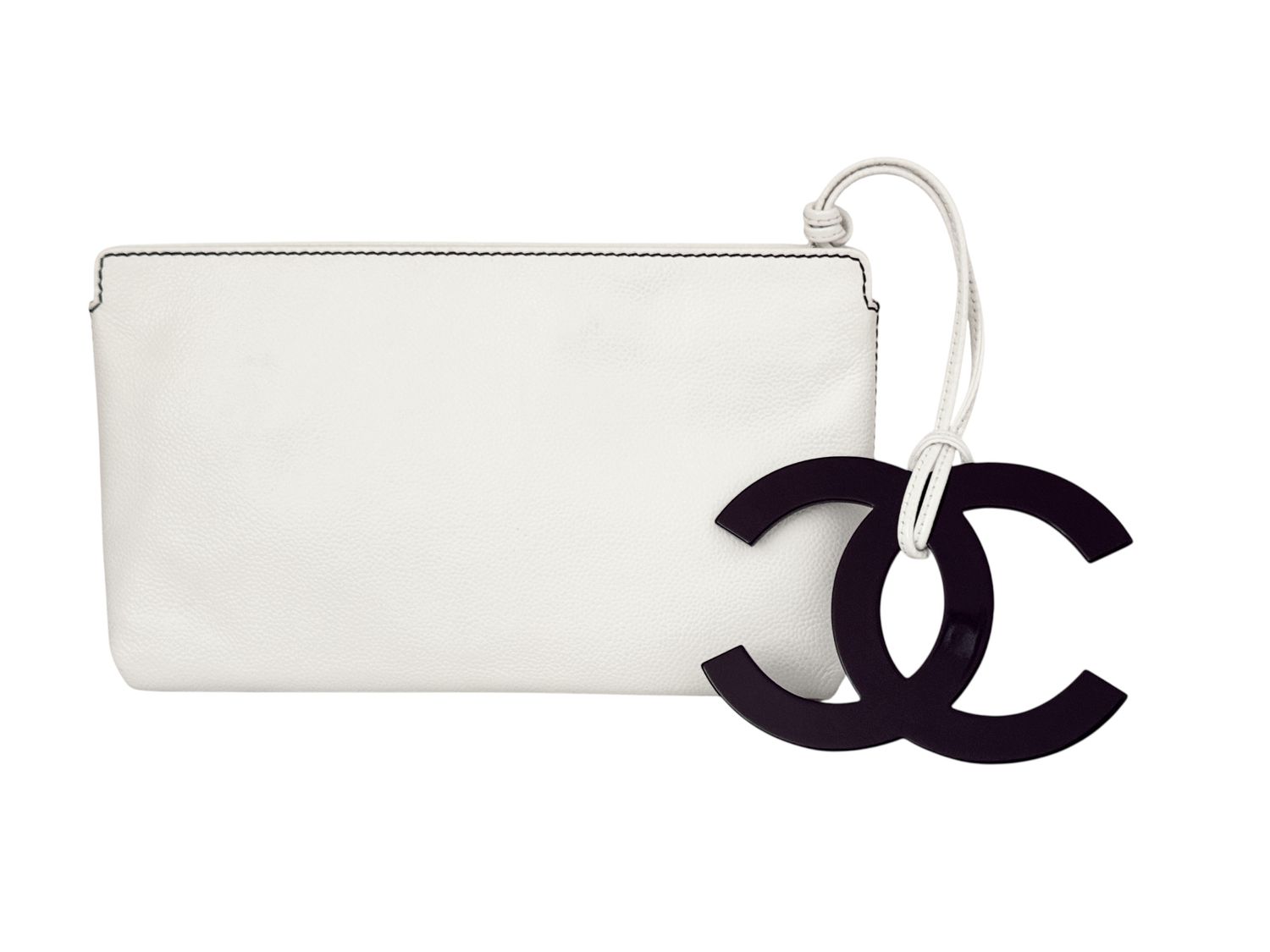 CHANEL LEATHER CLUTCH BAG W XL LUCITE CC LOGO CHARM