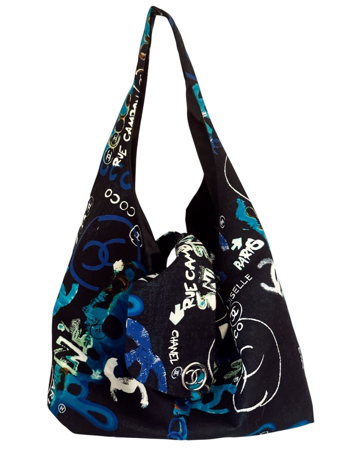 CHANEL GRAFFITI LOGO PRINT HOBO BAG