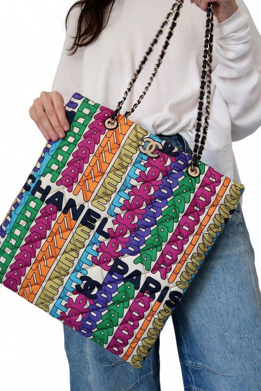 CHANEL LOGO RAINBOW TOTE SHOULDER BAG