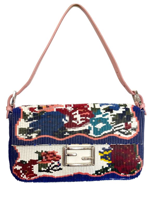 FENDI FLORAL BEADED BAGUETTE SHOULDER BAG
