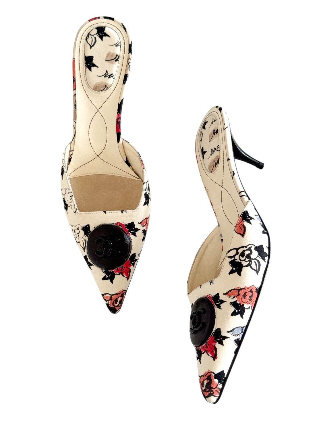 CHANEL VINTAGE CAMBON FABRIC CC PRINT MULES HEELS / IT 38.5 *NEW