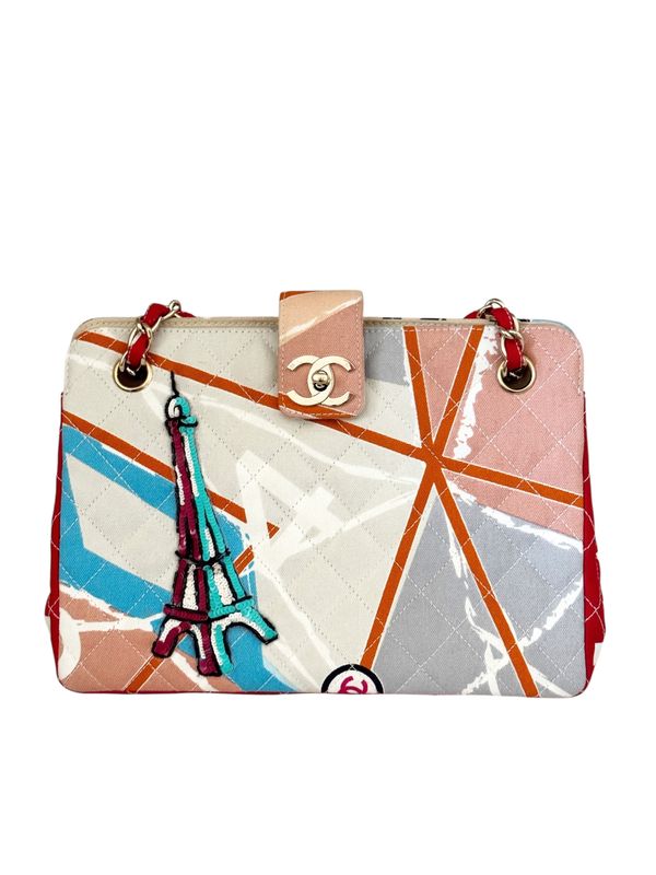 VINTAGE CHANEL CC LETTER PARIS MAP EIFFEL TOWER SHOULDER BAG