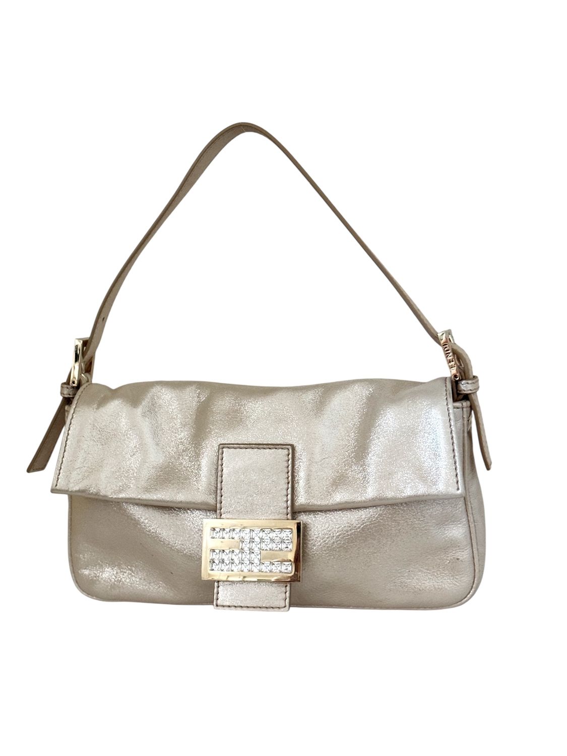 FENDI RARE LIMITED EDITION SHIMMERY SUEDE IN SILVER AND GOLD BAGUETTE SHOULDER BAG
