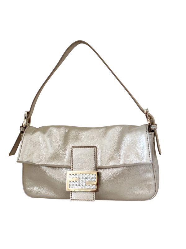 FENDI RARE LIMITED EDITION SHIMMERY SUEDE IN SILVER AND GOLD BAGUETTE SHOULDER BAG