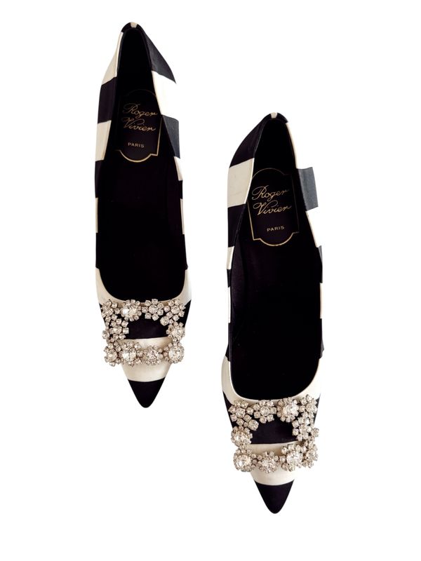 ROGER VIVIER STRIPES CRYSTAL PUMPS HEELS / IT 37.5