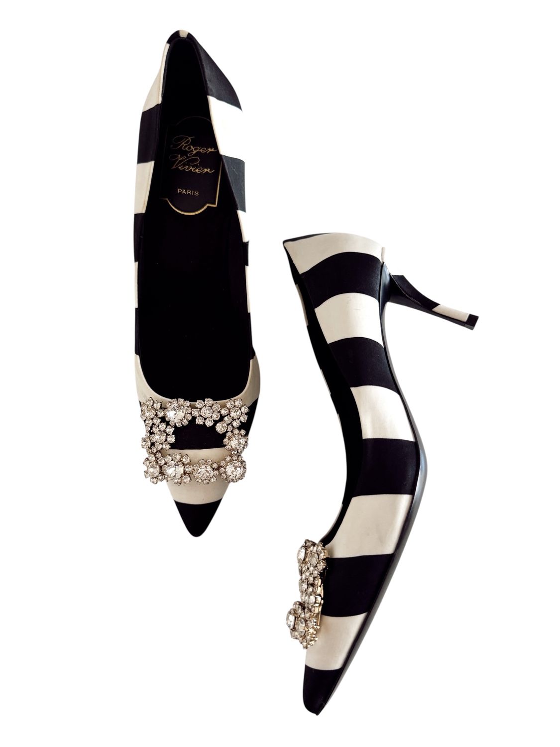 ROGER VIVIER STRIPES CRYSTAL PUMPS HEELS / IT 37.5
