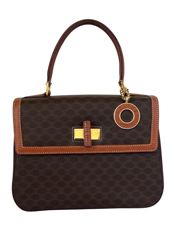 CELINE PARIS VINTAGE MONOGRAM MACADAM TOP HANDLE BAG WITH CHARM