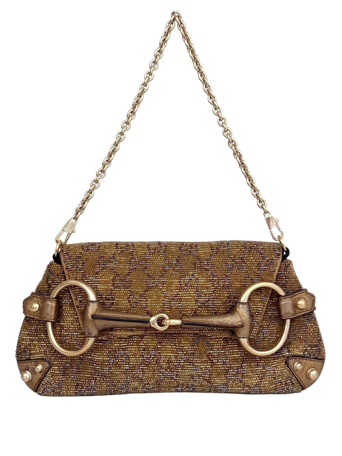 GUCCI VINTAGE BEADED GG MONOGRAM HORSEBIT BAG W STUDS TOM FORD ERA