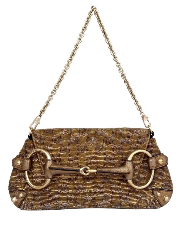 GUCCI VINTAGE BEADED GG MONOGRAM HORSEBIT BAG W STUDS TOM FORD ERA
