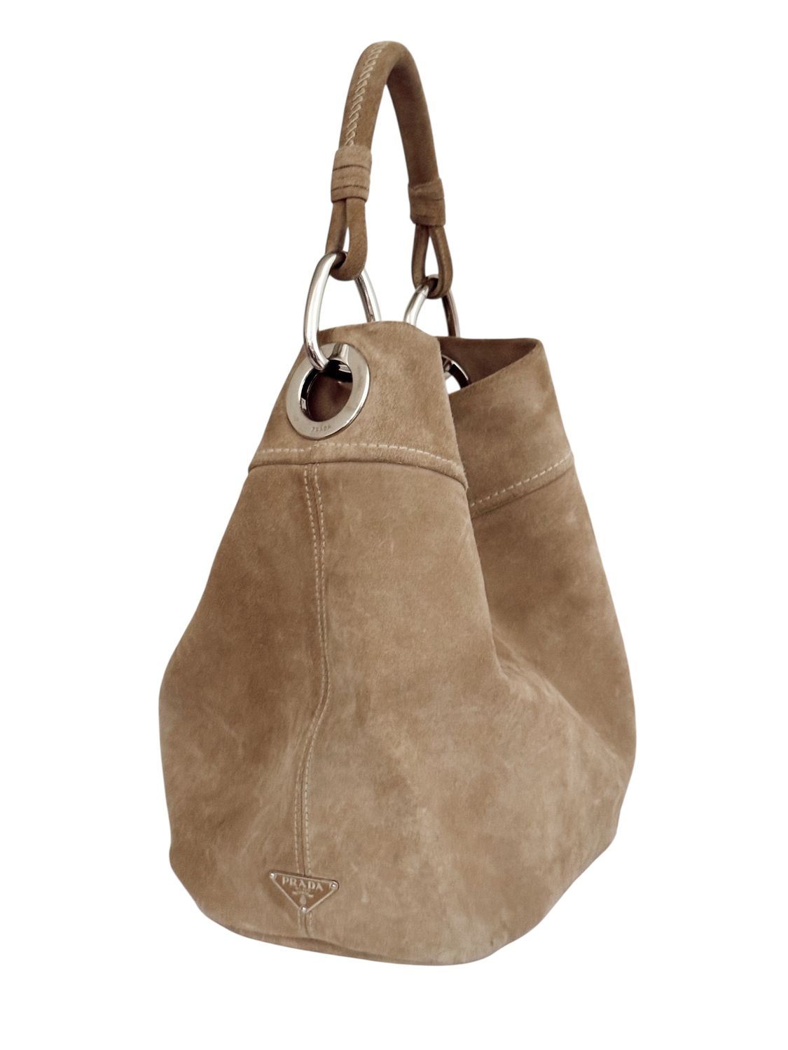 PRADA VINTAGE TAN SUEDE LEATHER SHOULDER SLOUCH BAG