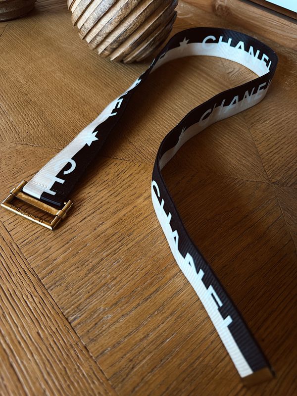 CHANEL VINTAGE RARE LOGO WEBBING BELT