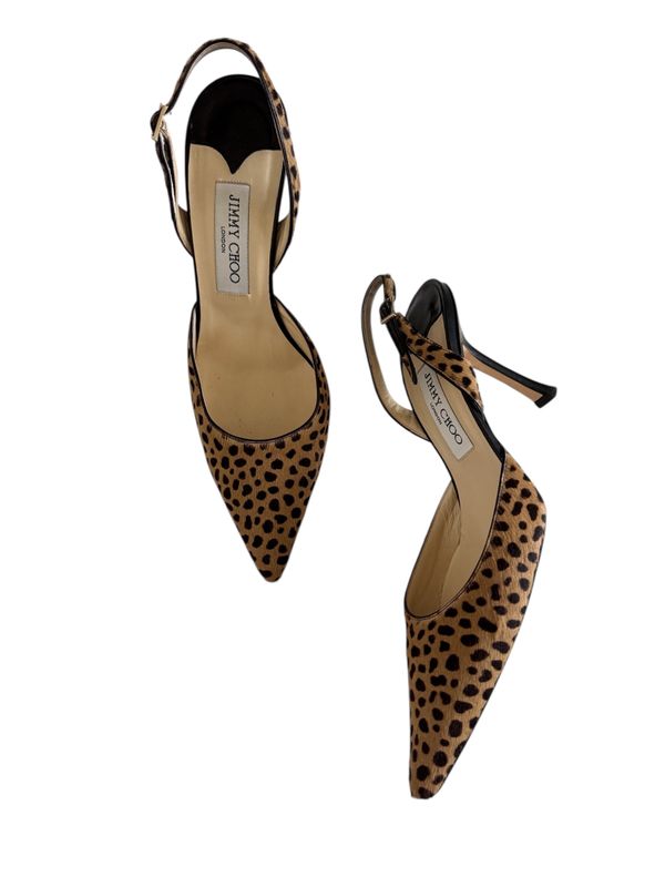JIMMY CHOO PONY HAIR ANIMAL PRINT SLINGBACK HEELS / IT 39