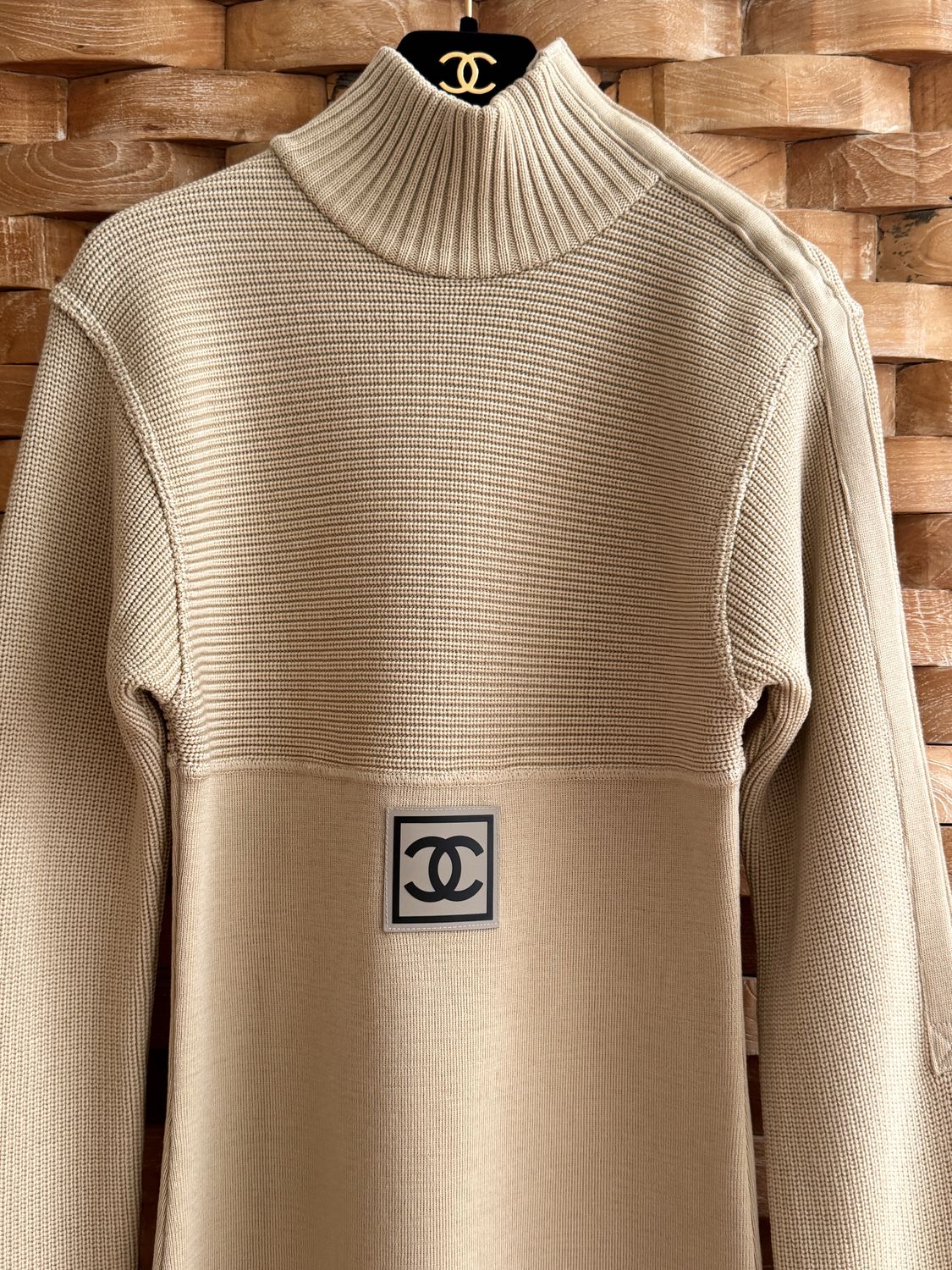 CHANEL CC BEIGE KNIT SWEATER TUNIC DRESS