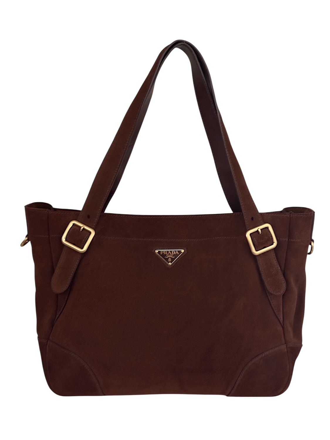 PRADA BROWN SUEDE LEATHER SHOULDER TOTE BAG