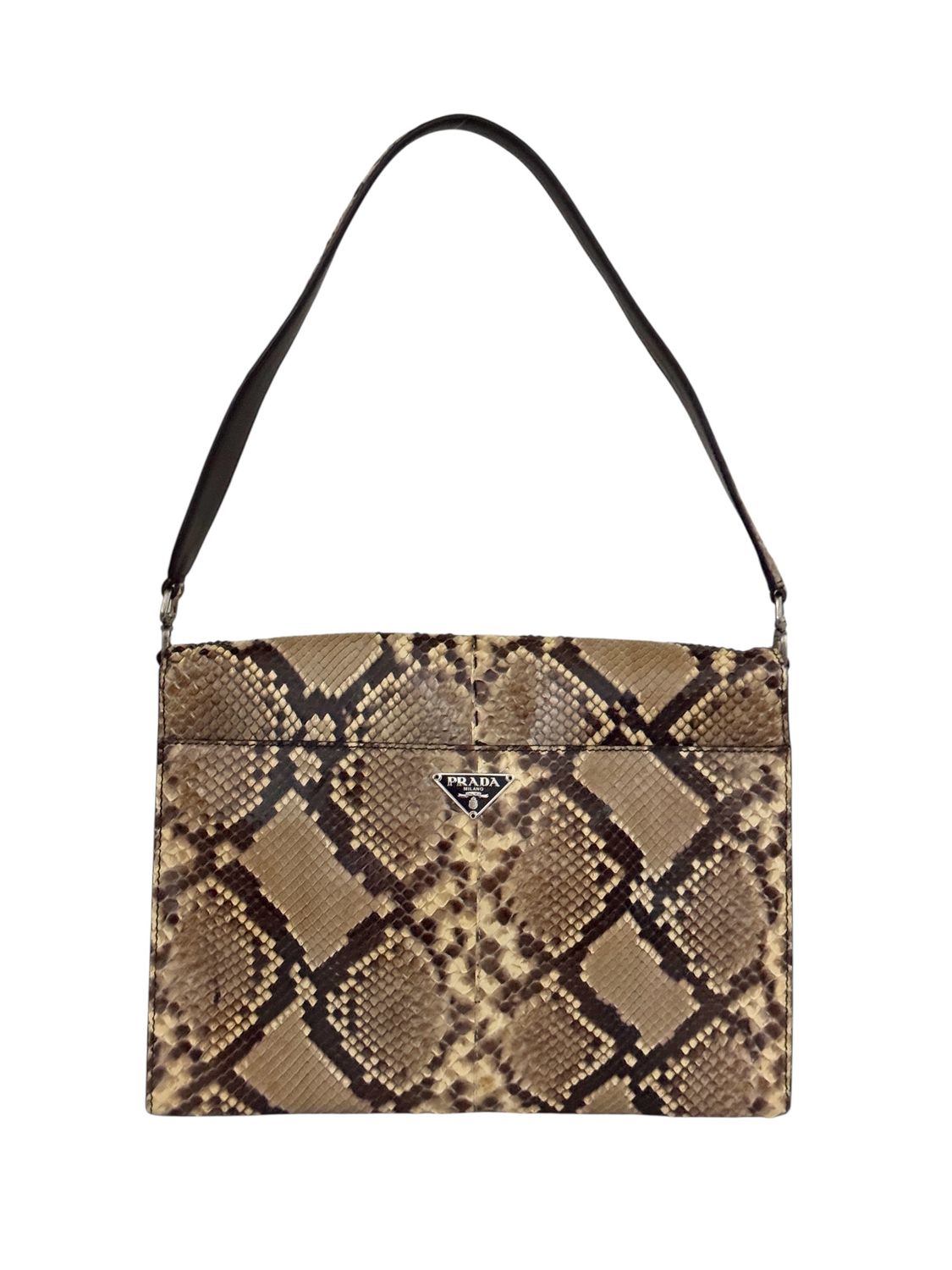 PRADA VINTAGE PYTHON TOP HANDLE SHOULDER BAG WITH TRIANGLE