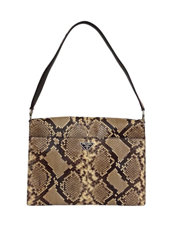 PRADA VINTAGE PYTHON TOP HANDLE SHOULDER BAG WITH TRIANGLE