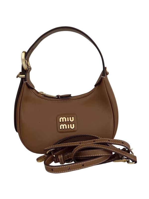 MIU MIU BROWN NAPA LEATHER MINI WANDER HOBO CROSSBODY