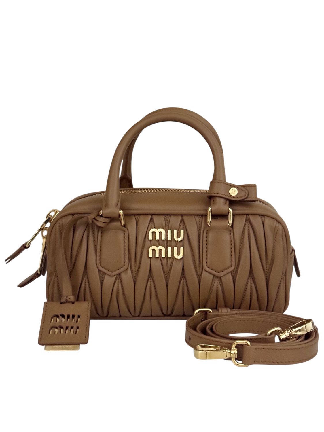 MIU MIU ARCADIE MATELASSE LEATHER 2 WAY CROSSBODY BAG BROWN