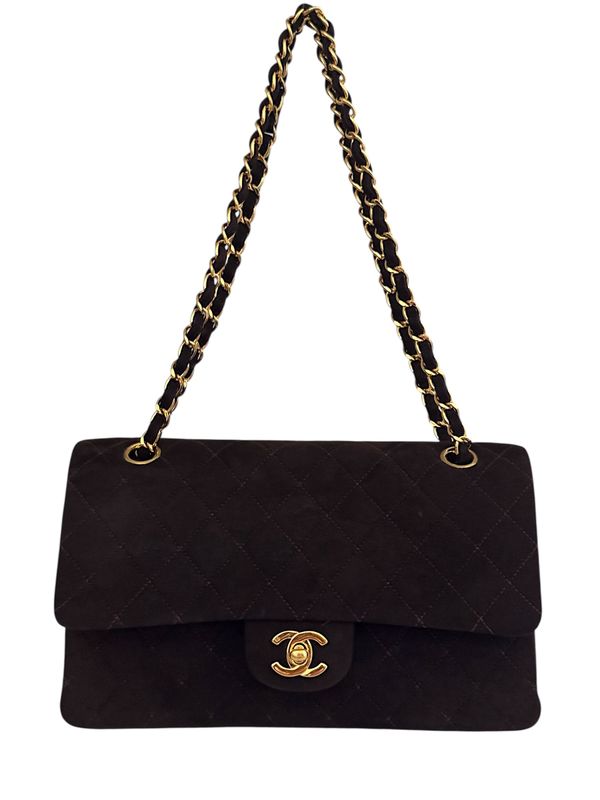 CHANEL VINTAGE BROWN SUEDE MEDIUM DOUBLE FLAP BAG