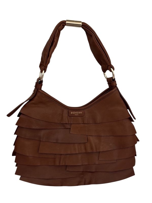 YVES SAINT LAURENT YSL VINTAGE BROWN LEATHER SMALL HOBO BAG