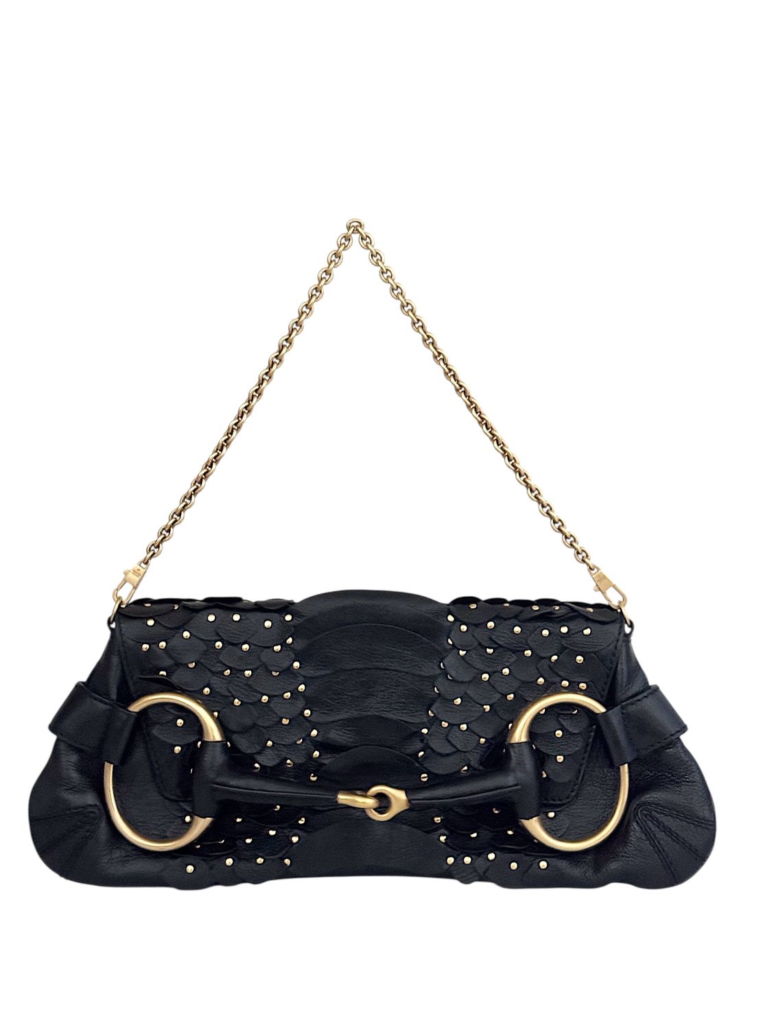 GUCCI VINTAGE FW03 TOM FORD ERA SCALED LEATHER  STUDDED HORSEBIT BAG CLUTCH