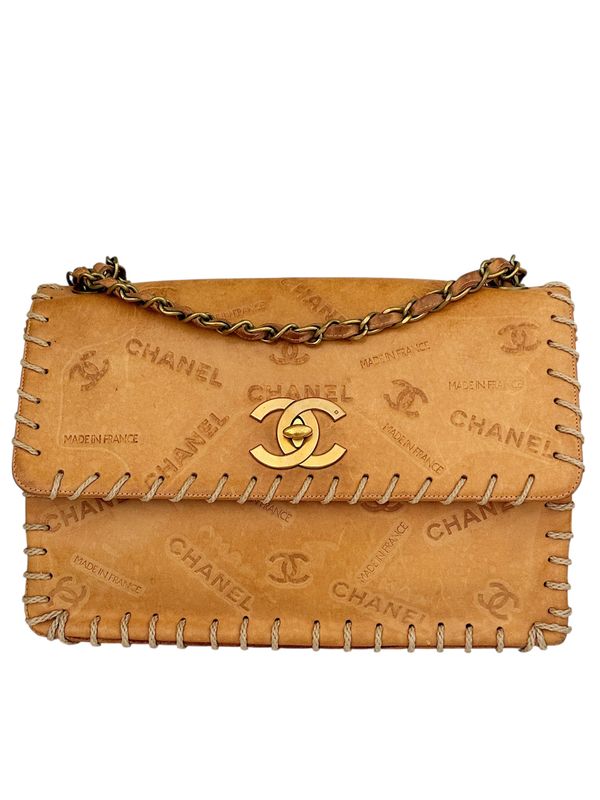CHANEL VINTAGE 90&#39;S WESTERN EMBOSSED CC LOGO JUMBO MAXI BAG - COLLECTORS ITEM