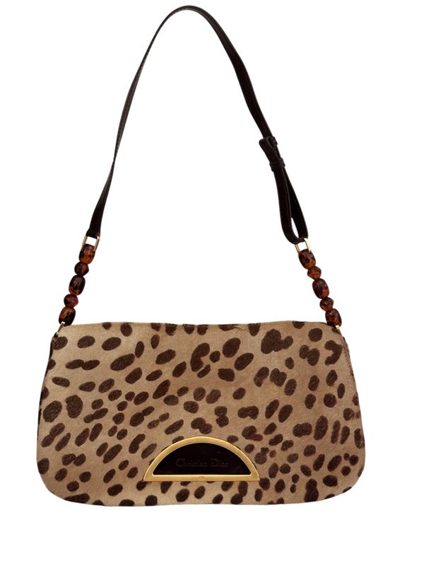 CHRISTIAN DIOR VINTAGE ANIMAL CHEETAH PRINT PONY HAIR MALICE SHOULDER BAG
