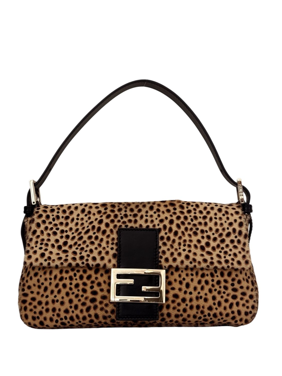 FENDI VINTAGE ANIMAL PRINT PONY HAIR BAGUETTE SHOULDER BAG