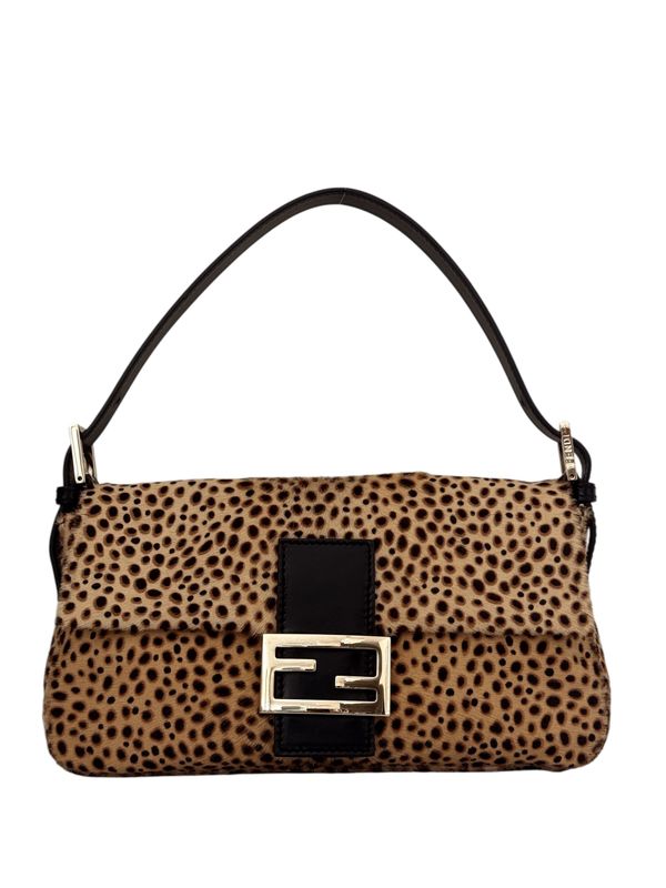 FENDI VINTAGE ANIMAL PRINT PONY HAIR BAGUETTE SHOULDER BAG