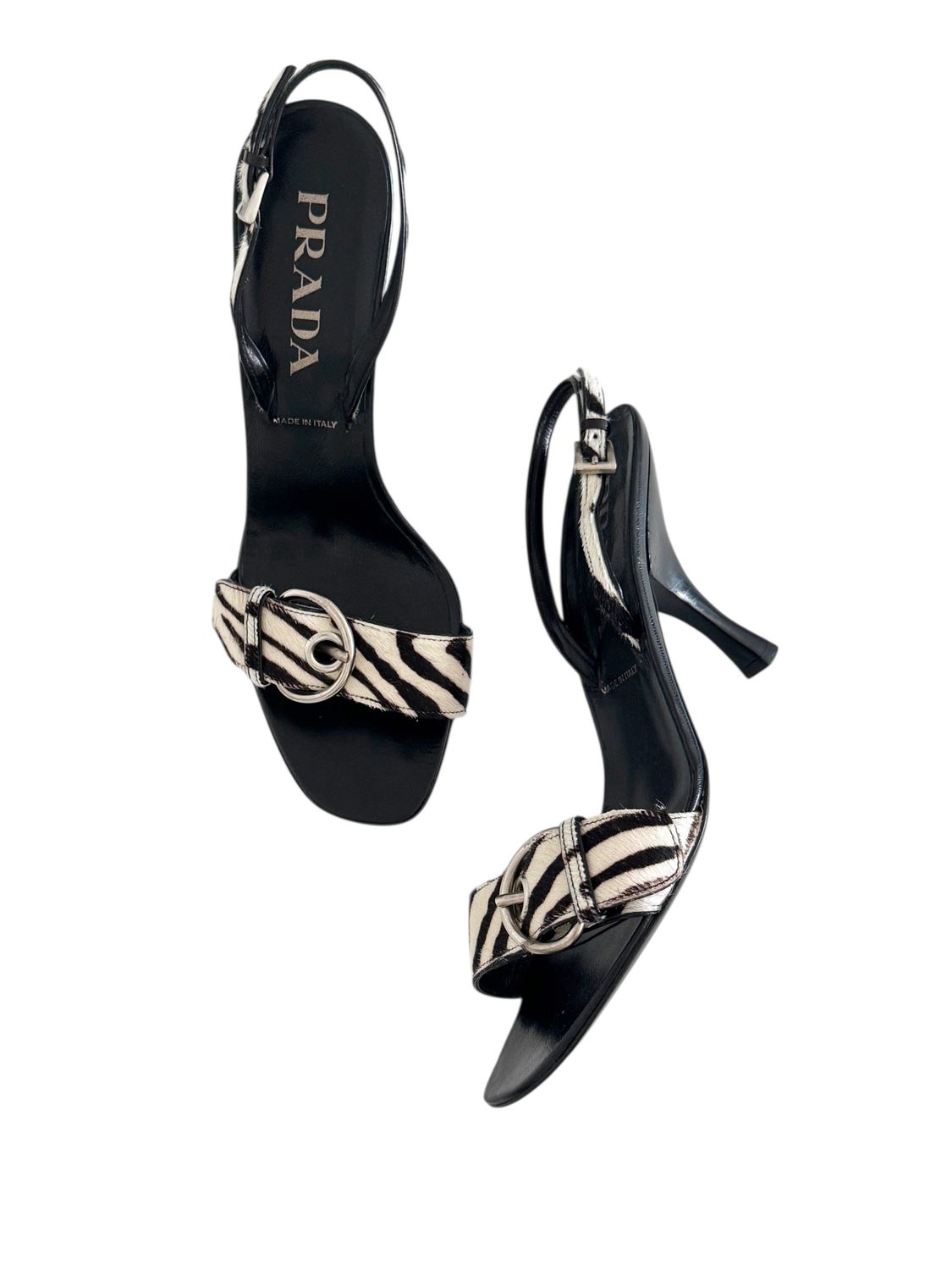 PRADA VINTAGE ZEBRA PRINT PONYHAIR  HEELS / IT 37.5