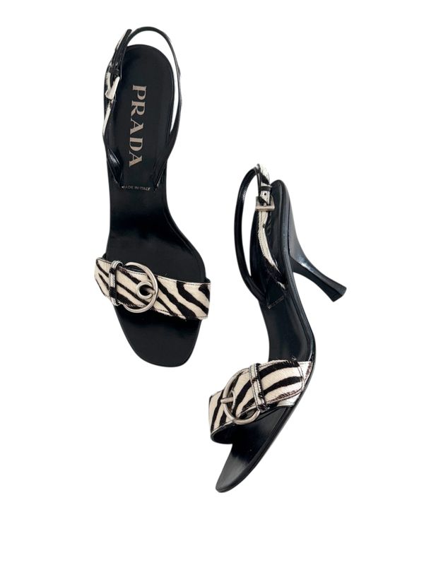 PRADA VINTAGE ZEBRA PRINT PONYHAIR  HEELS / IT 37.5