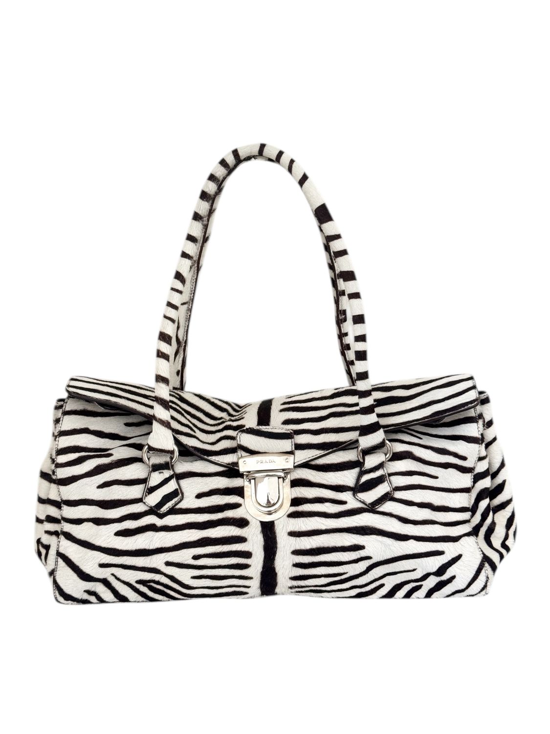 PRADA VINTAGE ZEBRA PRINT PONYHAIR SHOULDER BAG W TRIANGLE - RARE