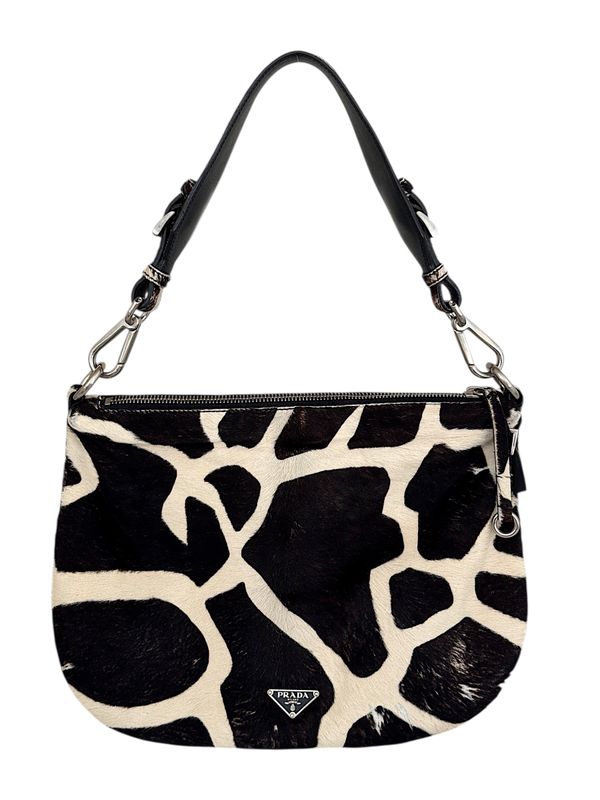 PRADA VINTAGE ANIMAL PRINT PONY HAIR SHOULDER HOBO BAG