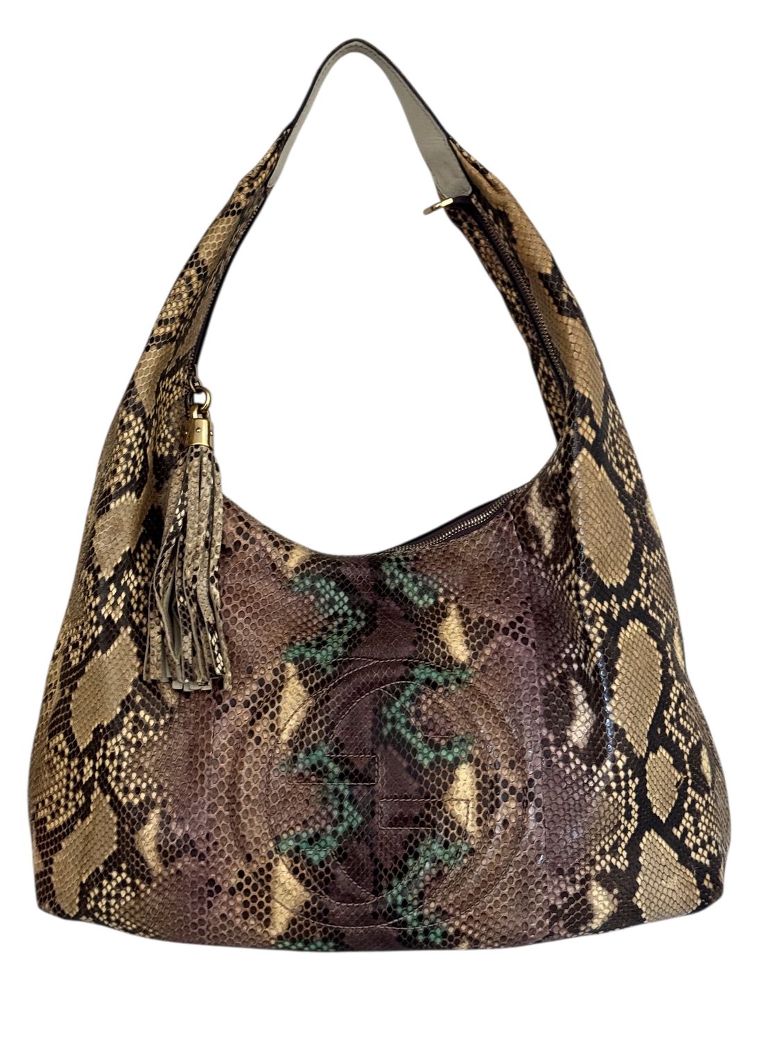 GUCCI VINTAGE PYTHON GG LARGE HOBO