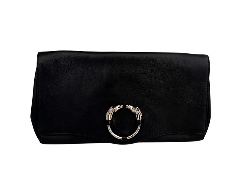 GUCCI VINTAGE BLACK LEATHER HORSE HEAD OVERSIZED BAG CLUTCH