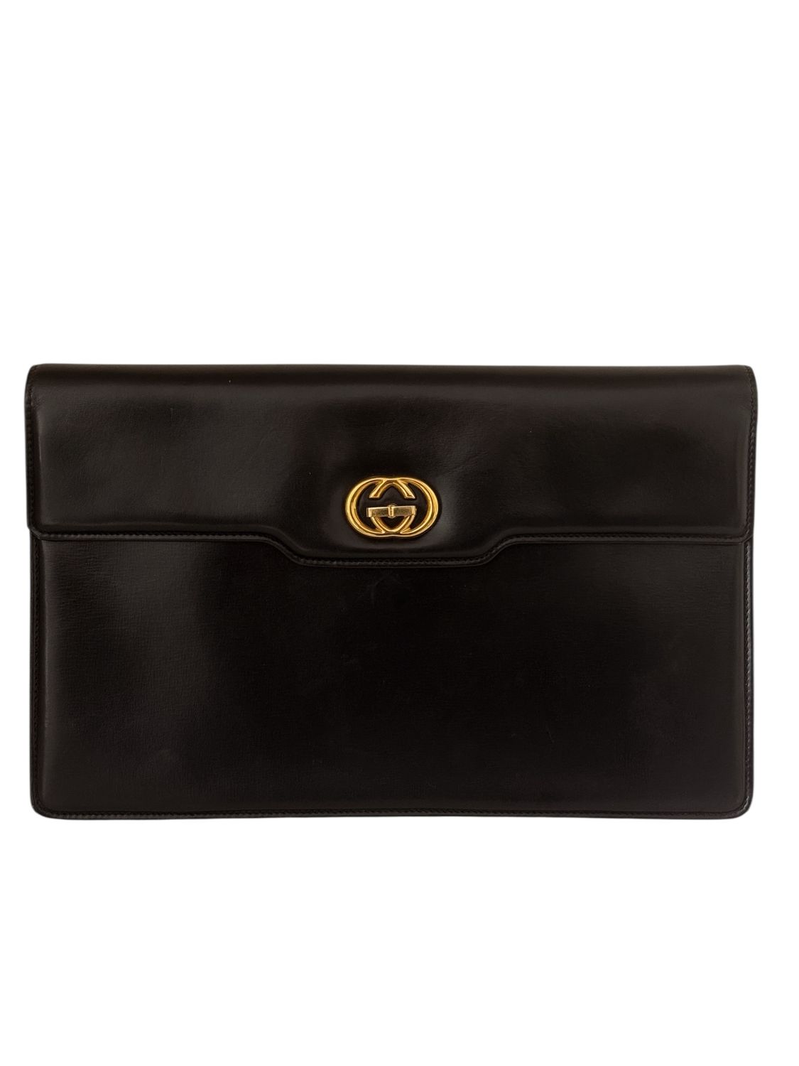 GUCCI VINTAGE BLACK LEATHER GG LOCK ENVELOPE BAG CLUTCH